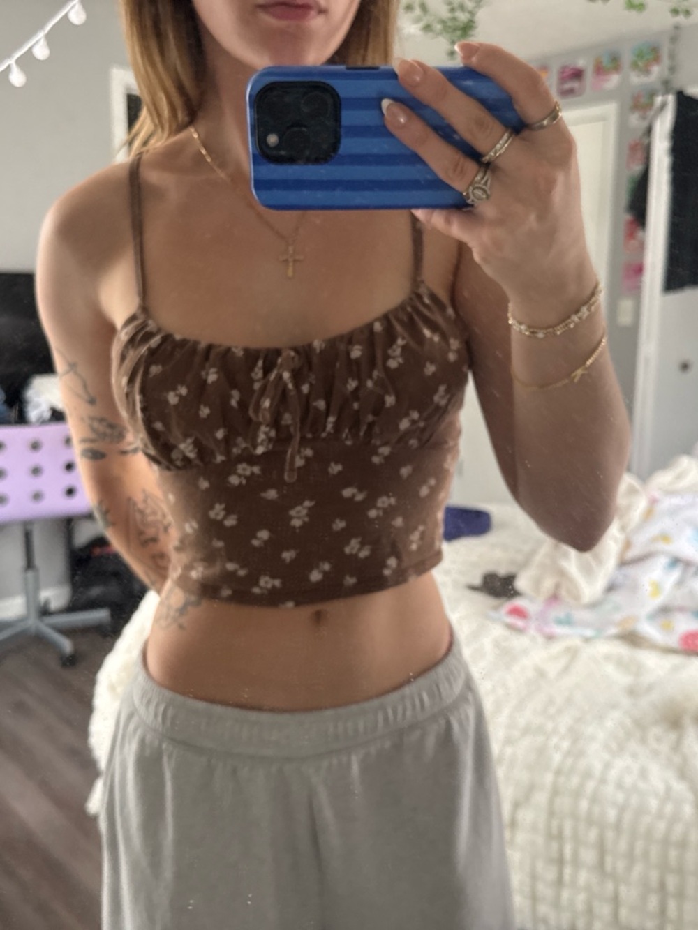 Hollister Brown Floral Ruched Cami Tank